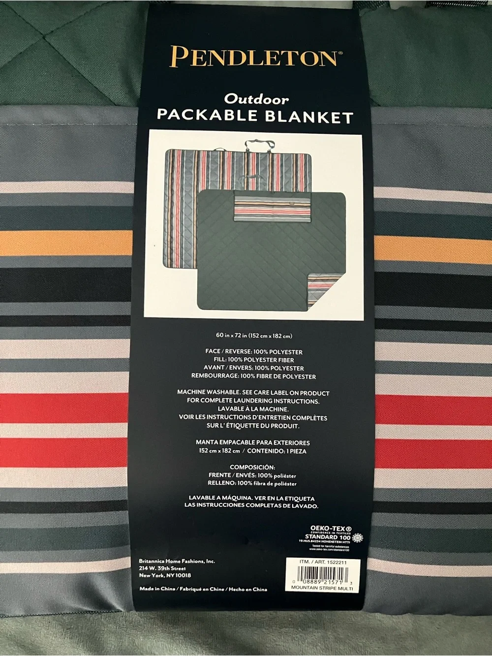 Pendleton Outdoor Packable Blanket 60x72 Mountain Stripe Multi NWT